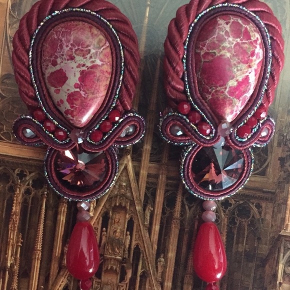 Huge Red Handmade Soutache Earrings NWOT - Picture 6 of 8